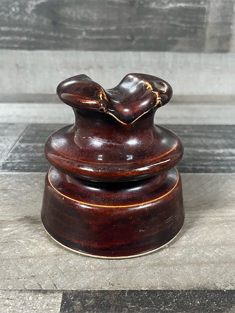 Vintage Locke #77 Hi Top Brown Ceramic Threaded Electric Telegraph Insulator